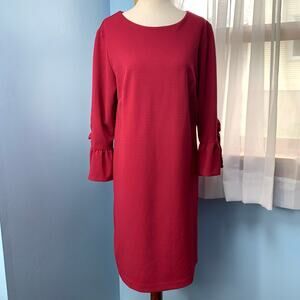 Nanette Lepore Burgundy Shift Dress with Ruffle Bell Sleeves Size 6